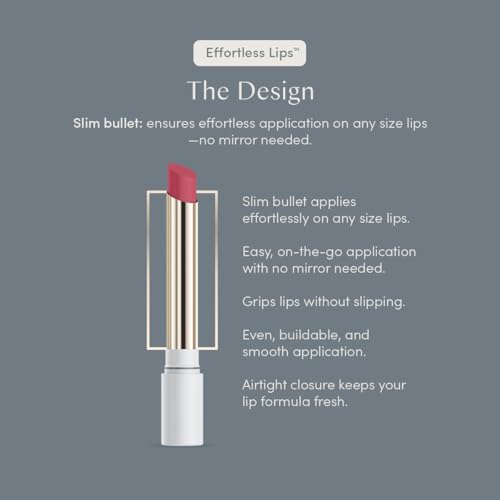 Effortless Lips 3-in-1 Sheer Lipstick Verbena 0.06oz - Buildable, Hydrating Lip Color, Vegan & Cruelty-Free, Italy Made (Variation 9- Verbena)