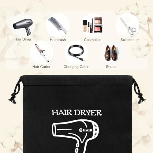 Hair Dryer Storage Bags Bulk 16 Pack Drawstring Pouches - Black