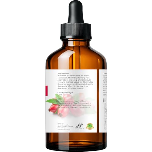 velona Rosehip Oil - 4 Fl Oz | 100% Pure and Natural Carrier Oil| Unrefined, Cold Pressed, Hexane Free | Moisturizing Face, Hair, Body, Skin Care, Stretch Marks, Scars¡¦