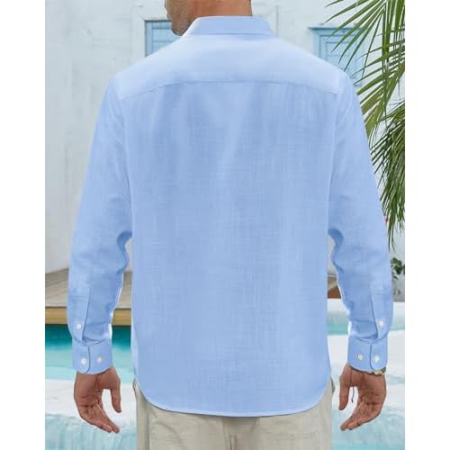 J.VER Men's Linen Shirts Casual Button Down Long Sleeve Shirt Solid Spread Collar Summer Beach Shirts with Pocket