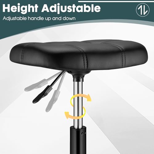 Square Rolling Stool with Wheels Height Adjustable Swivel Stool Chair for Salon Massage Spa Stable Foot Base Black