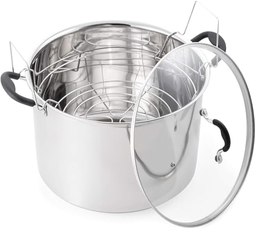 21.5 Qt Stainless Steel Water Bath Canner with Glass Lid & Induction Compatibility - Includes Jar Rack - Durable & Versatile