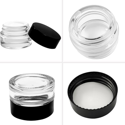 90 Pack 5ml Small Clear Jars with Black Lids, Empty Glass Cosmetic Containers with Liners Round Bulk Airtight Cream Bottle for Beauty Product Samples, Travel, Storing Lotions, Essences
