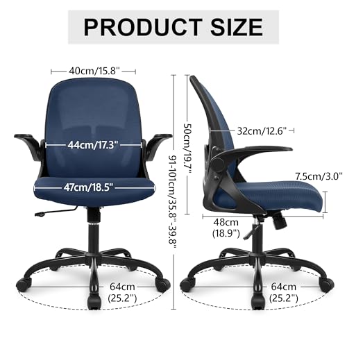 Primy Navy Ergonomic Office Chair with Flip Armrests, Adjustable Lumbar & Height