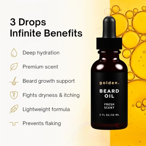 Golden Grooming Beard Oil - Natural Hydrating Beard Conditioner with Sweet Almond & Argan Oil - Fresh Scent, 2oz - Variation of THIS listing