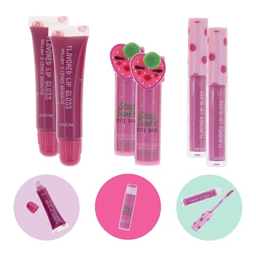 EXPRESSIONS 6pc Lip Set - Strawberry Fruit Flavored Lip Gloss & Lip Balm Kit | Safe Non-Toxic Birthday Present Young Daughter Sensitive Skin Hydrate Shine Best Value Today Must Buy