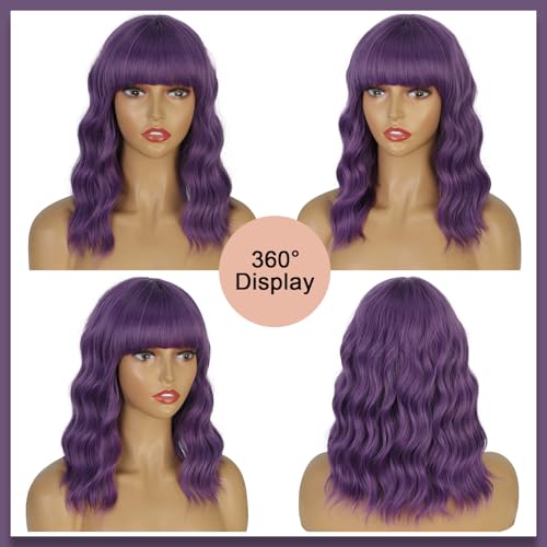 Purple Bangs 14 Inch Short Bob Wig - Heat-Resistant Synthetic Hair for Women (ENTRANCED STYLES)
