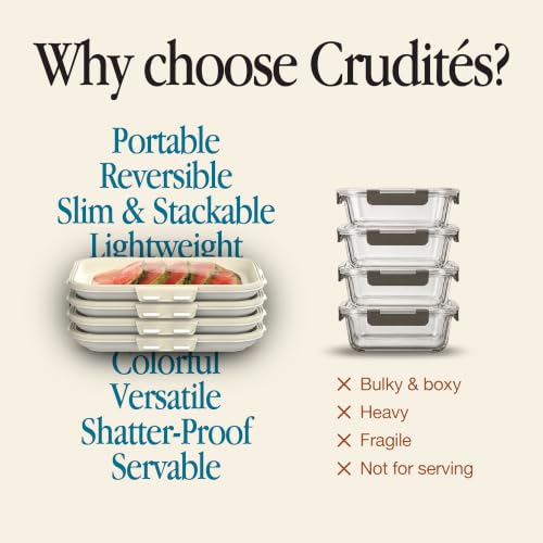 Crudités Portable Snack Tray 4-Pack - Rectangle Cream White, Stackable & Lightweight