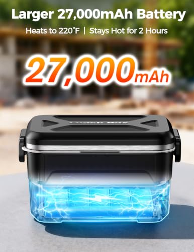 XL 1.5L Cordless Heated Lunch Box - Black, Rechargeable, 220°F