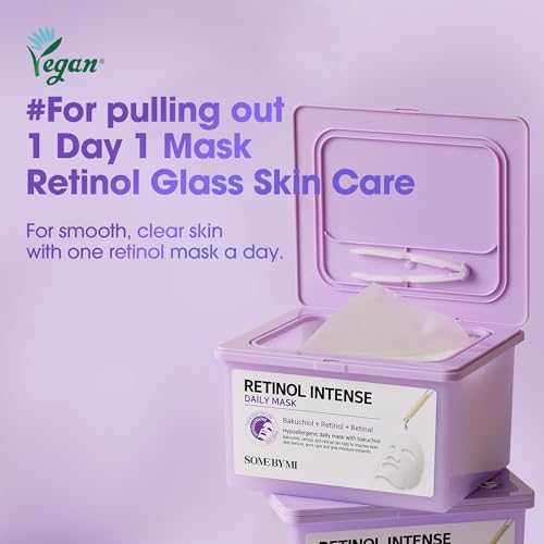 Retinol Intense Daily Sheet Mask - Vegan Korean Face Mask for Skin Rejuvenation & Aging Care - 30 Sheets
