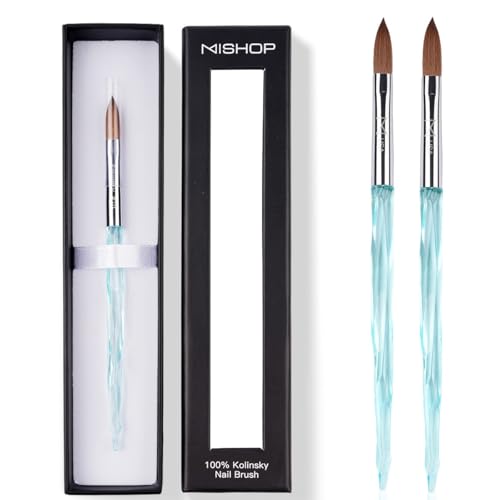 M ProK 100% Kolinsky Acrylic Nail Brush ? Professional Nail Brush for Acrylic Application with Crystal Blue Handle ? Handcrafted Salon Quality Tool (Size #14)