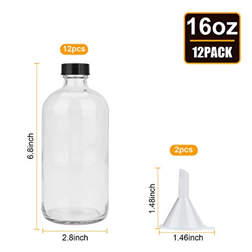 Maredash 16oz Glass Storage Bottles with Black Lids, 12 Pack for Liquids & DIY Projects