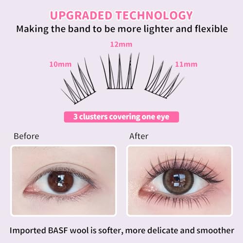 Elyzza Idol Lash Extension Kit 10-12mm Cluster Lashes With Thin Lash Band C+ Curl Natural Look False Eyelash Clusters With Bottom Lashes Faux Lash Clusters Extensions For DIY Individual Lashes at Home
