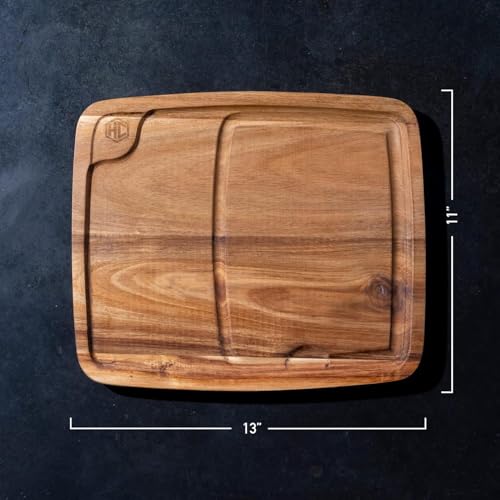 4-Piece Wooden Steak Plate Set with Juice Grooves and Sections
