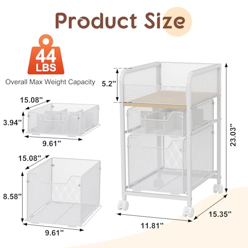 Rolling Makeup Cart Organizer with 2 Drawers, Narrow Floor Skincare Organizers, Vanity Organizer Cosmetics Display Cases Holder for Skin Care Nail Polish Perfume Makeup Brush, White