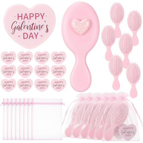 Yungyan Galentine's Day Heart Mirror & Hair Brush Gift Set for Women, Pack of 12