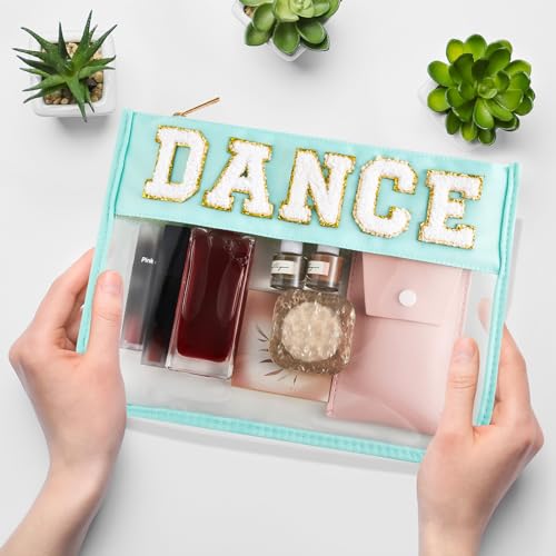 Aliceset Candy Color Dance Chenille Letter Cosmetic & Snack Bags - Waterproof PVC Portable Organizer, 6 Pack