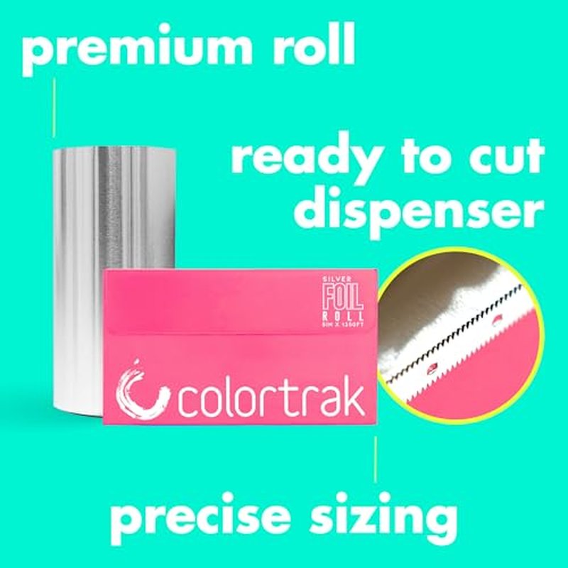 Colortrak Professional Highlighting Foil Roll, Integrated Blade on Box For Precision Length Cuts, Economical & Eliminates Waste, Silver, Roll Measures 5 inches x 1350 feet