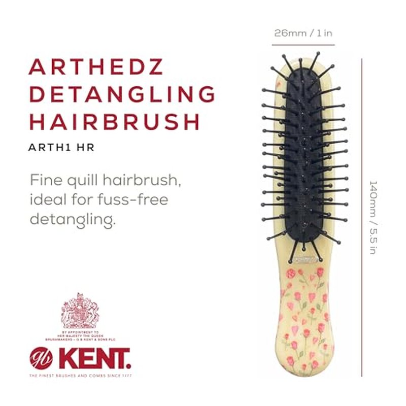 Kent ARTH1 Baby Hair Brush, Hair Brush for Kids, Small Brushes for Hair and Travel Brush Hair Detangler with Non-Scratch Nylon Bristles for Gentle Detangling Arthedz (Hearts N' Roses Pattern)