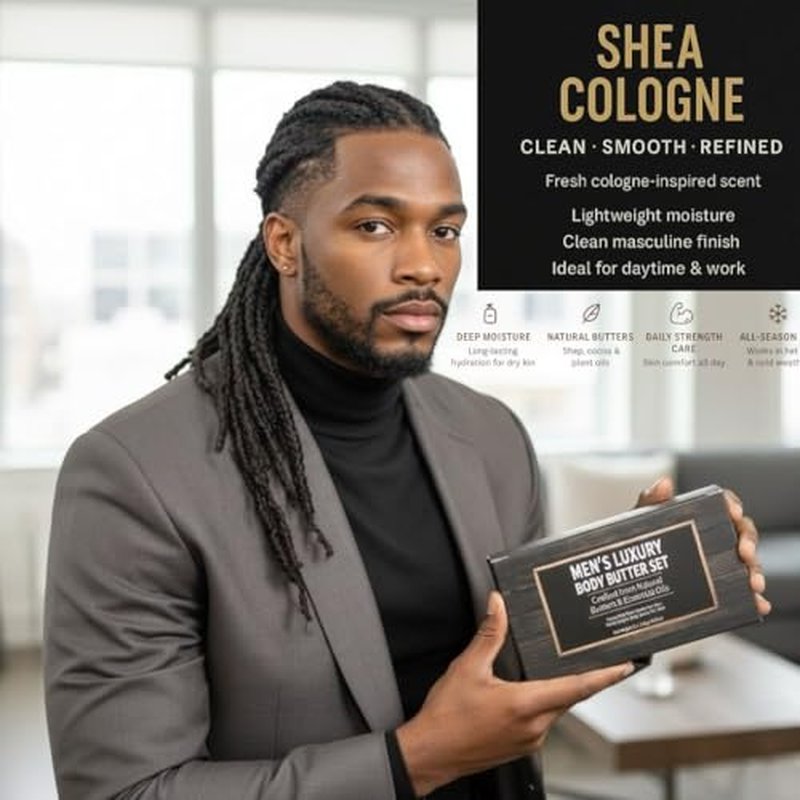 Body Butter for Men Set of 2, Shea Cologne and Cocoa King Set, Body Moisturizer for Men.