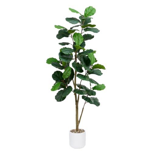 TXABL White 6FT Artificial Fiddle Leaf Fig Tree with Pot & Pebbles for Indoor Decor