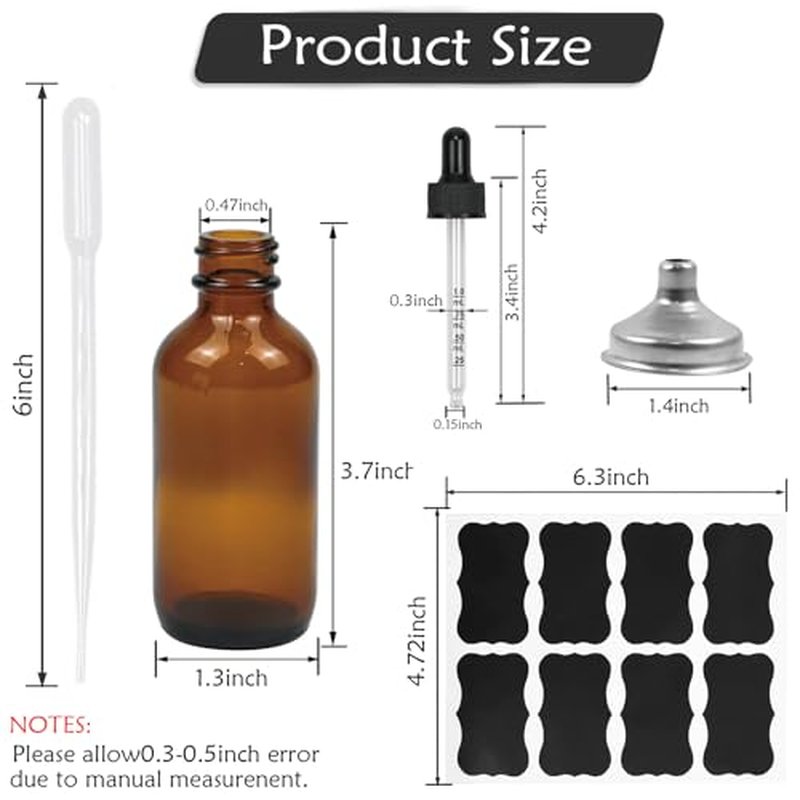 28Pack 2oz Tincture Bottles With Dropper Amber Glass Dropper Bottle with Measured Eye Dropper Funnels,Labels,60ml Empty Bottle Brown for Homemade Vanilla Essential Oil,Tincture,Serum,Liquids