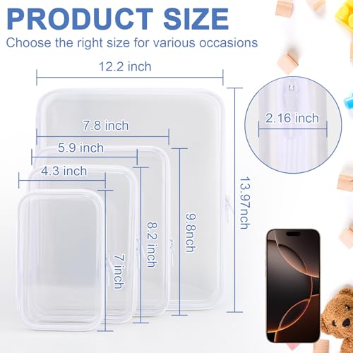 Clear Hard Shell Zipper Makeup & Toiletry Organizer Case Set White XL+L+M+S