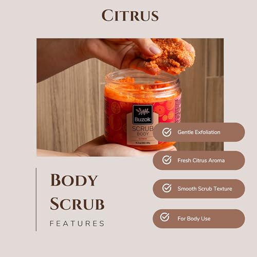 Citrus Body Scrub ? Exfoliating Salt Scrub for Body Cleansing & Smoothing ? Fresh Citrus Scent ? For Shower & Bath Use