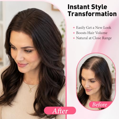 Human Hair Topper for Women 10 Inch Clip-In with No Bangs - Ombre Light Brown Dark Roots