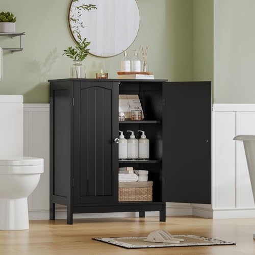 Iwell Black Bathroom Cabinet with 2 Doors & 3 Shelves - Multi-Purpose Storage