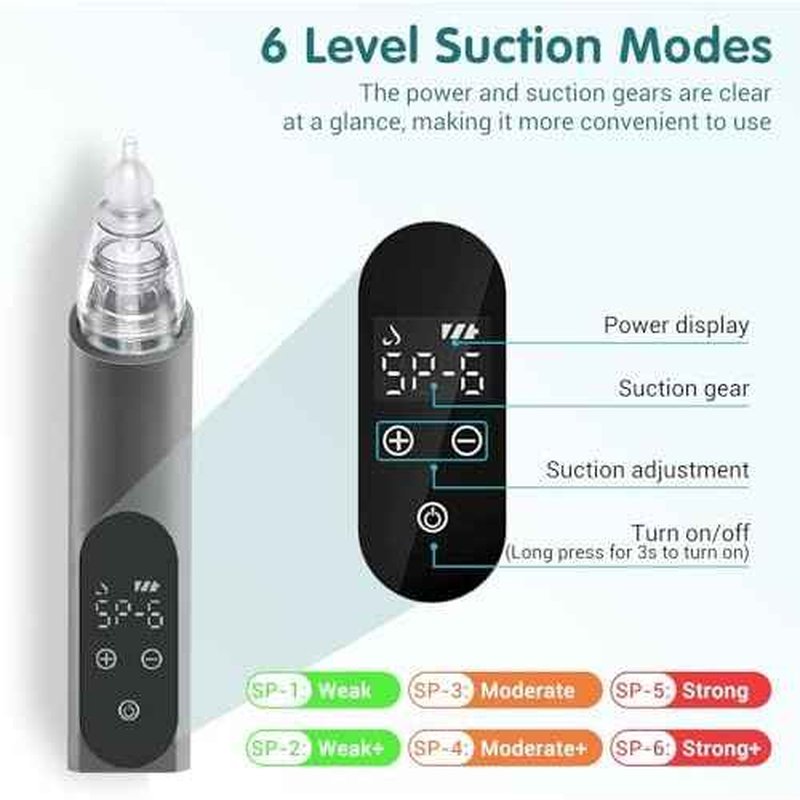 Ear Wax Vacuum Removal Kit, 6 Gear Strong Suction Electric Ear Cleaner Ear Vacuum Wax Remover, USB Charge Earwax Removal Kit Reusable Soft Silicone Ear Cleaning Kit Water Remover Tool (Grey)