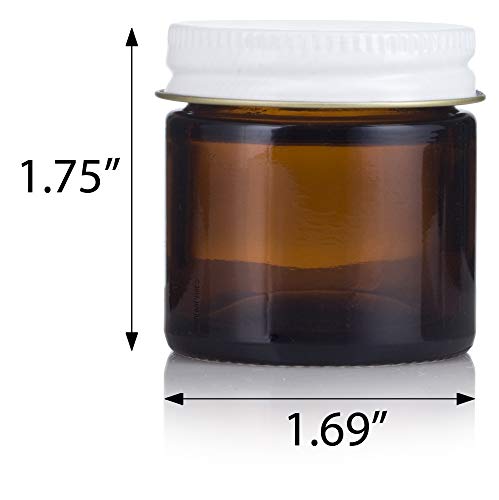 12 Pack Amber Glass Jars with White Metal Airtight Lids - 1.75 Inch