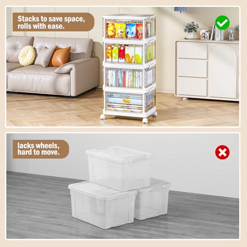 White 4 Pack Stackable Storage Bins with Lids - 32QT Plastic Organizers