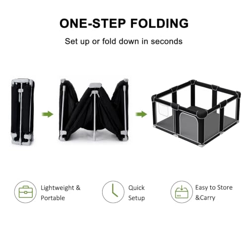 Black Foldable Baby Playpen 50x50 Inches with Mesh Walls & Mat - Portable Toddler Play Yard
