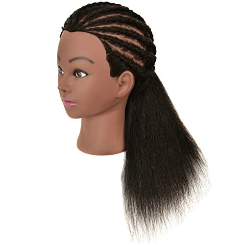 Human Hair Mannequin Head with Stand for Hairdressing Practice - Black Variation