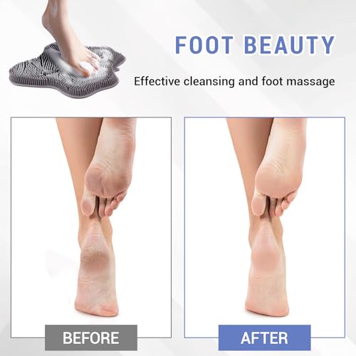 Silicone Foot Scrubber Mat for Shower Bath Foot and Back, Shower Feet Brush Pad with Wall-Mounted Suction Cups