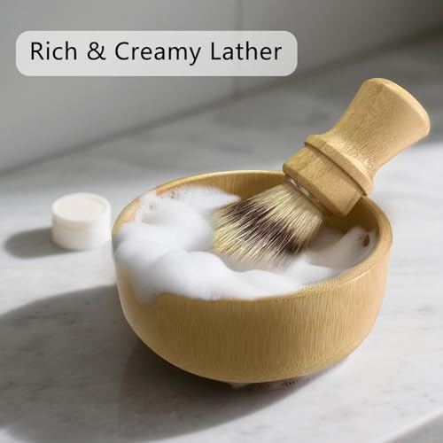 Boar Bristle Shaving Brush Kit with Bamboo Stand & Lathering Bowl