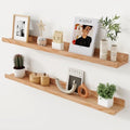 Oak Picture Ledge Shelf Set - 36 Inch Floating Wall Shelves with Lip, Natural Oak, Set of 2