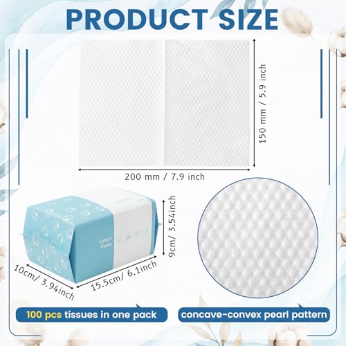 Riakrum 24 Pack Disposable Towelettes Face Towel Bulk Cotton Face Tissues Soft Facial Tissue Dry Wet Use for Sensitive Skin Care Makeup Removing Surface Cleaning (2400 Counts)