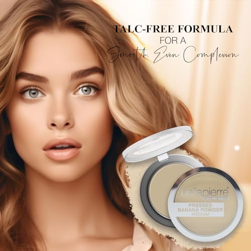 Bellapierre Pressed Banana Setting Powder Medium - Compact Color-Correcting Face Powder, Matte Translucent Finish, Under-Eye Brightening, Talc-Free