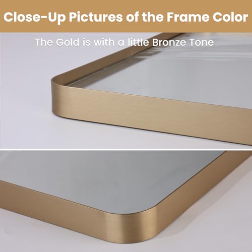 24x36 Inch Gold Bathroom Mirror - Modern Wall Vanity Mirror with Aluminum Frame - Variation: 36L x 24W