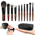 Black Travel Makeup Brush Set with Case - 10 Pcs Mini Brushes for Face & Eyes