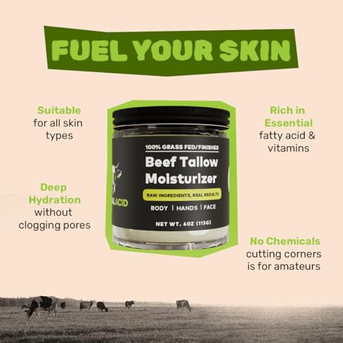 Beef Tallow for Face, Skin & Body - 4 Fl oz Handmade Tallow Face Moisturizer with Organic Jojoba Oil, Beeswax & Honey - 100% Grass Fed Beef Tallow Cream - Unscented
