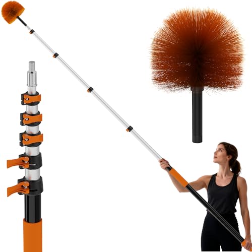 30 FT Reach Cobweb Duster with 5-24FT Telescoping Pole, Reusable & Washable Home Cleaning Tool