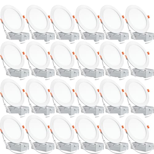 6 Inch LED Recessed Ceiling Light Pack of 24, Daylight 6000K, 1050LM, Slim Can Lights