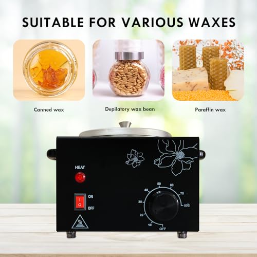 Wax Warmer with Adjustable Temperature - Hair Removal Heating Device - Black Single Pot