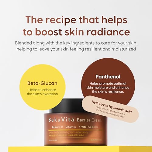 THANKYOU FARMER BakuVita Barrier Cream - Bakuchiol Cream, Day & Night Korean Moisturizer, Bakuchiol Retinol Alternative, Vitamin C + E Korean Serum, Pore Care, Firming, Vegan 1.75 fl oz (50ml)