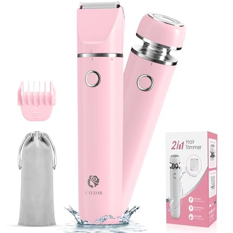 Bikini Trimmer and Shaver Kit for Women - 2-in-1 Wet/Dry Electric Body Hair Trimmer Facial Hair Removal Cordless Waterproof Bikini Shaver Razor for Face Lip Chin Pubic Underarm Legs