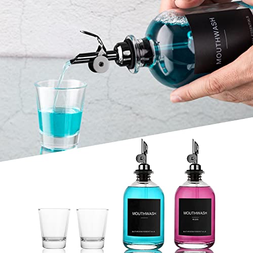 HomeFeel Black Glass Mouthwash Dispenser with Cups - 12.7 oz, 2 Pack