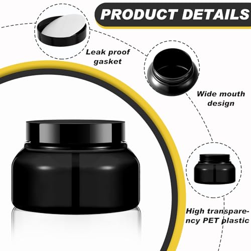 24 Pack 8 oz Plastic Cosmetic Jars with Lids & Labels - Black, Leakproof, Reusable
